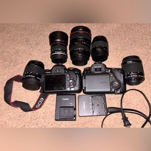 canon cameras(rebel T7 and 80D) and 5 lenses. Used- well used